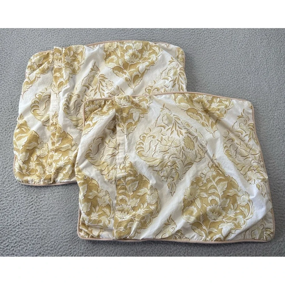 Pottery Barn Isabelle Pillow Shams Standard (2) Medallion Floral Yellow Cotton